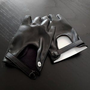 Pair of Black Faux Leather Fingerless Motorcycle Gloves